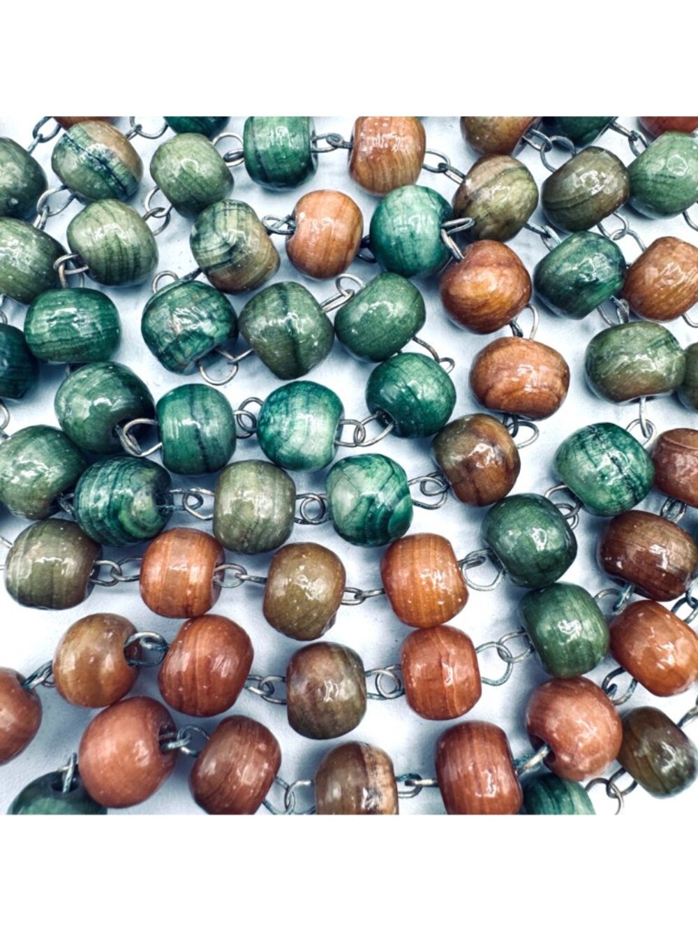Vintage Boho Art Glass Bead Necklace 50" Hand Linked 10mm Bead Studio Earth Tone - Picture 3 of 8